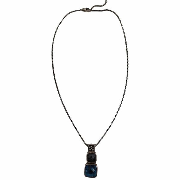DAVID YURMAN Chiclet Small Sterling Silver Triple Drop Pendant Blue Necklace - Picture 4 of 7
